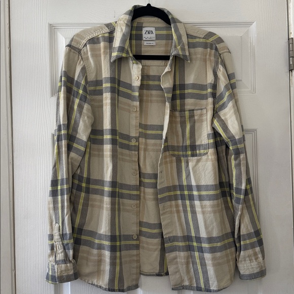 Zara Beige and Yellow Plaid Shirt - Picture 1 of 3